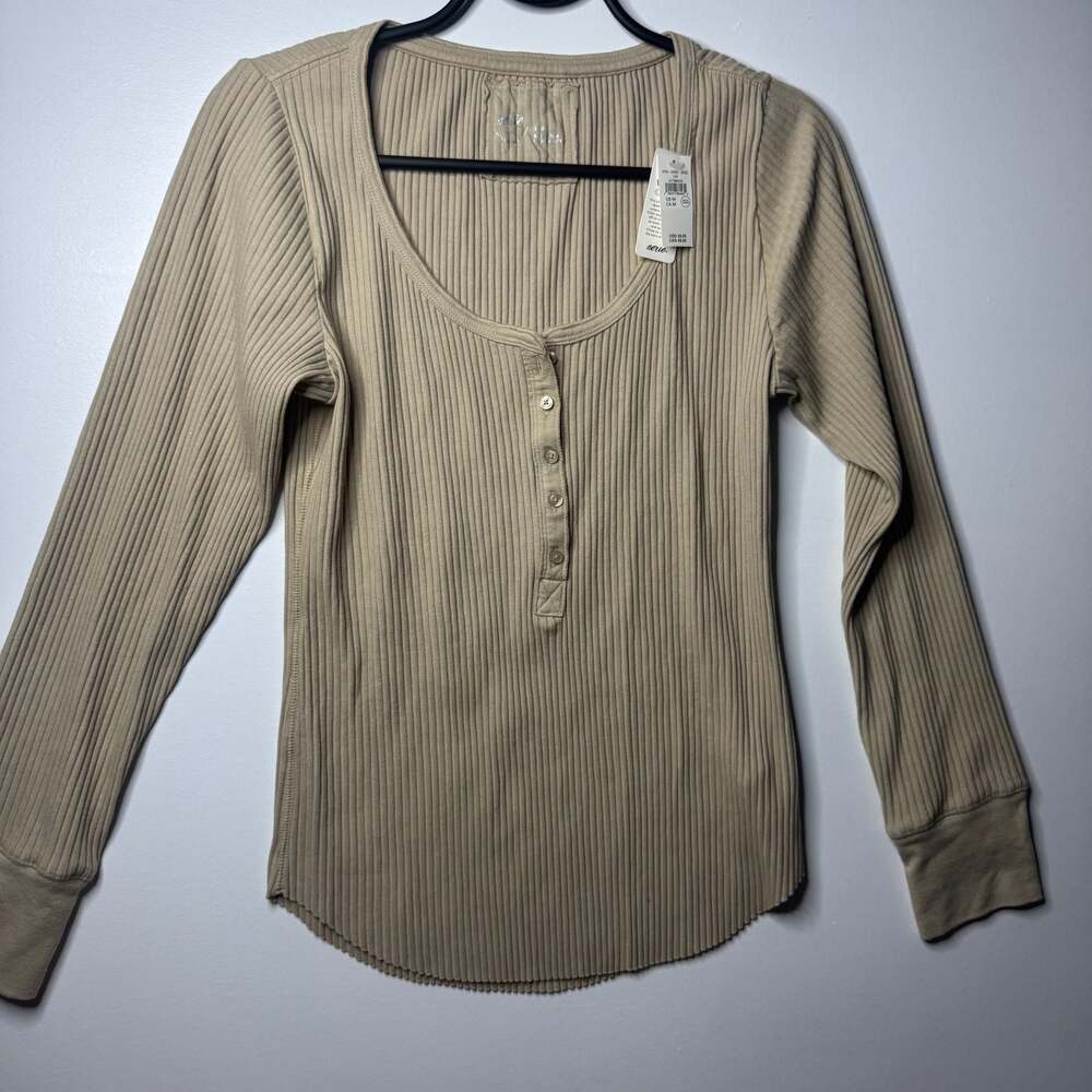 Aerie Essential Henley Medium Long Sleeve Ribbed Layering Top NWT - Picture 11 of 15